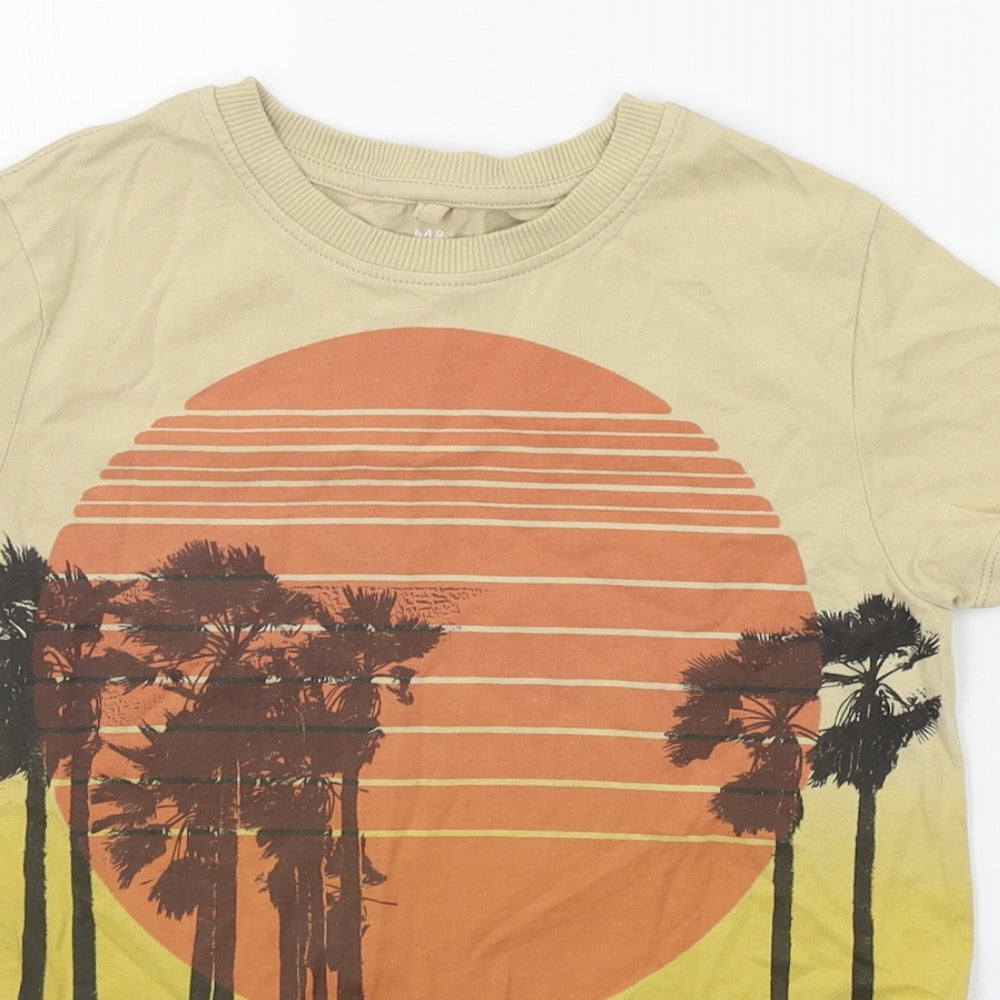 Marks and Spencer Girls Beige Geometric  Basic T-Shirt Size 7-8 Years  - palm trees