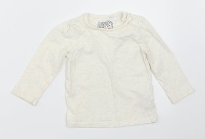 Additional front view of Blue Zoo girls’ ivory basic t-shirt, size 9-12, months