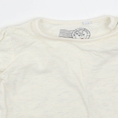 Close-up detail of Blue Zoo girls’ ivory basic t-shirt, size 9-12, months