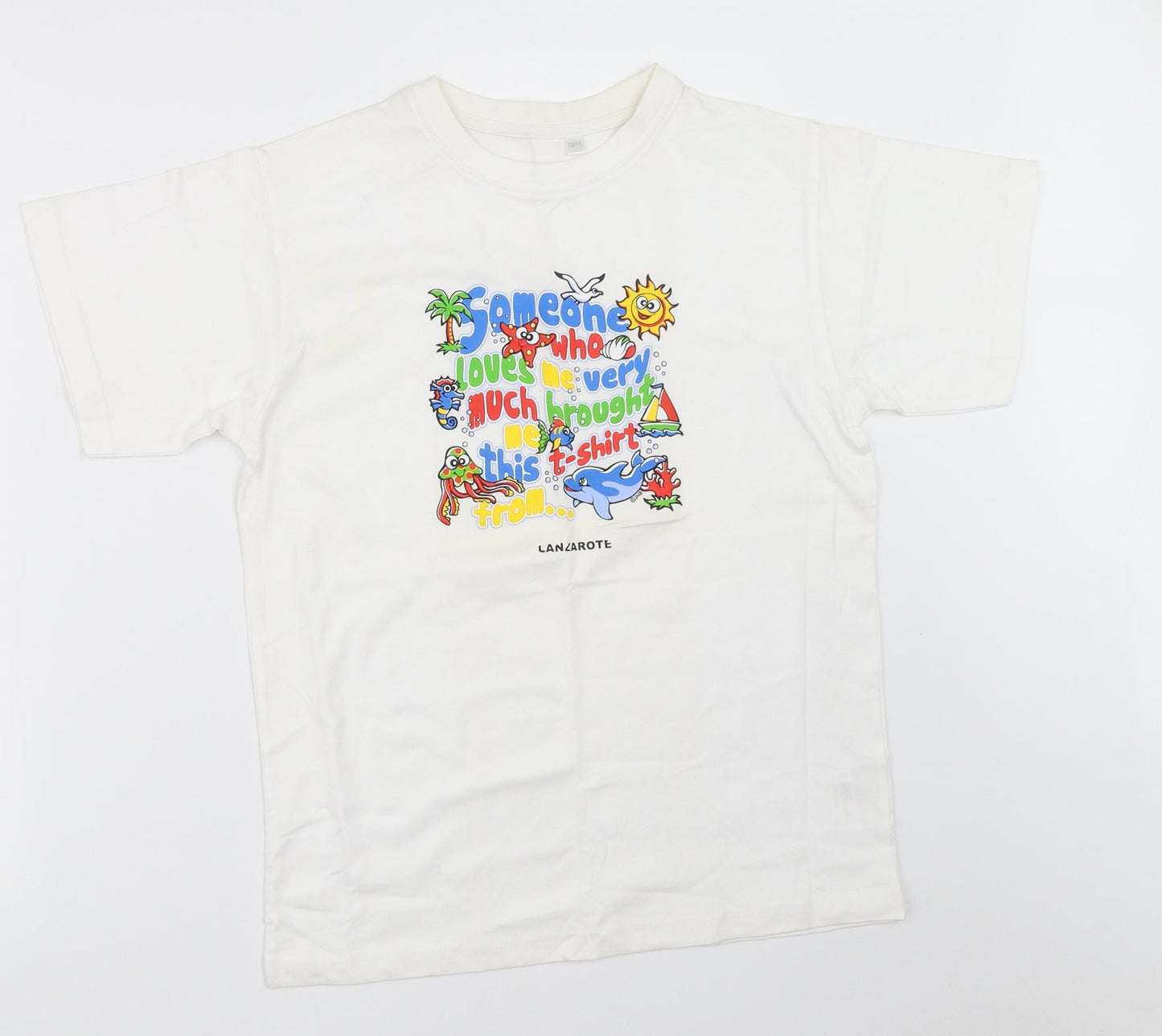 Preworn Womens White   Basic T-Shirt Size 12  - Lanzarote