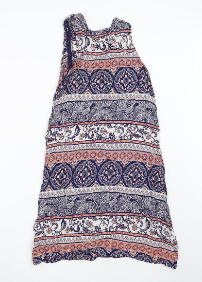 Back view of Atmosphere women’s blue geometric tank dress, size UK 8