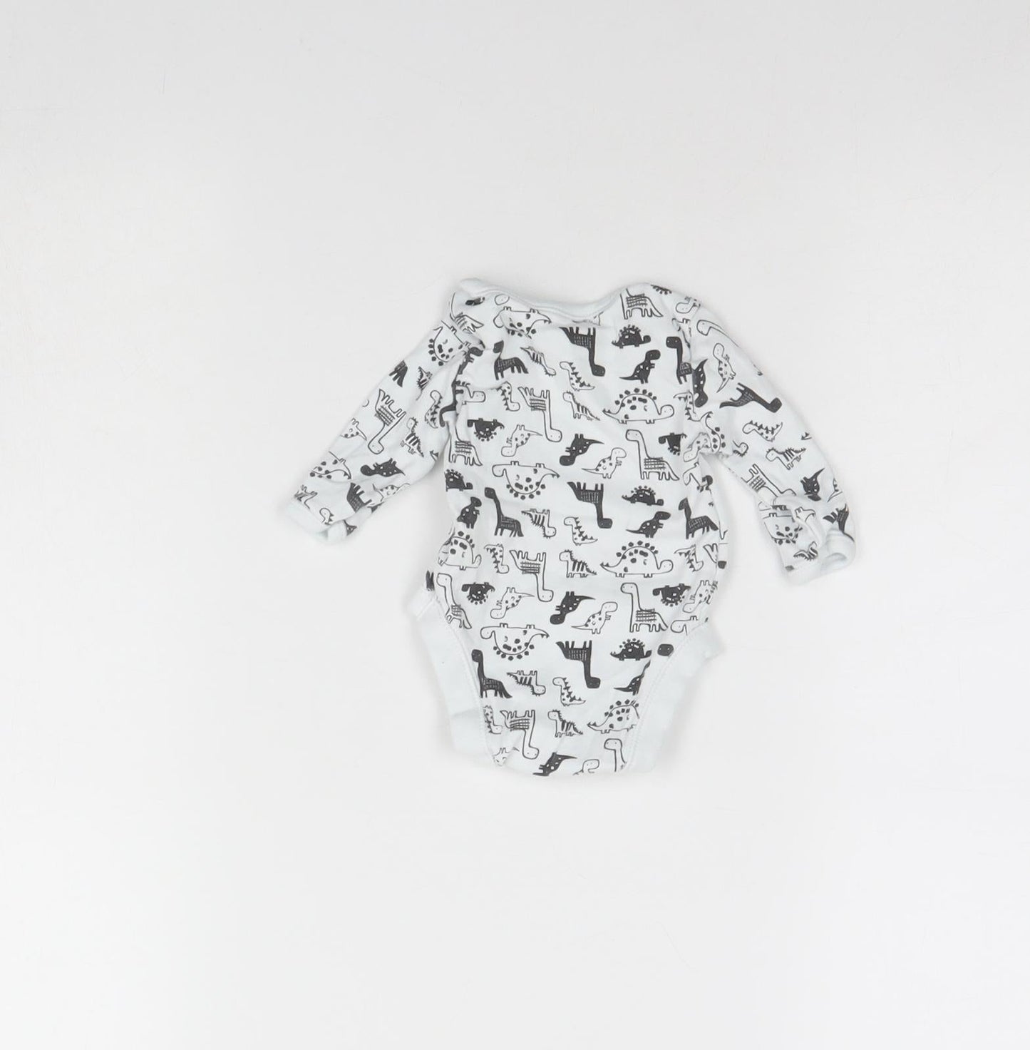 George Baby White Animal Print  Babygrow One-Piece Size 0-3 Months  - Dinosaur