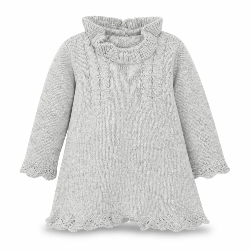Front view of F&F girls’ grey jumper dress, size 6-9, months
