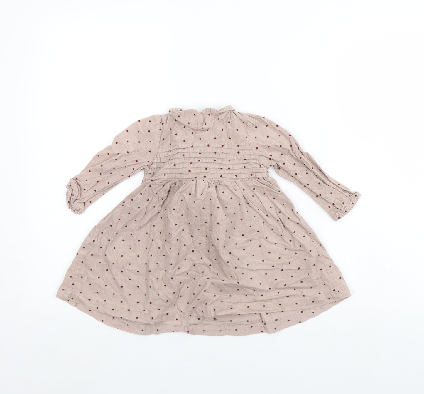 m&s Girls Beige Polka Dot Corduroy Fit & Flare  Size 9-12 Months