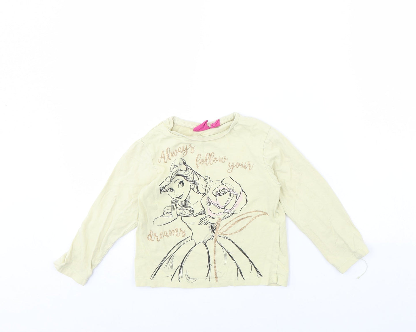 Disney Girls Yellow   Basic T-Shirt Size 3 Years  - Belle (Beauty & the Beast)