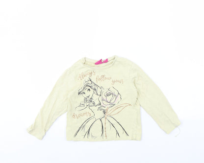 Front view of Disney girls’ yellow basic t-shirt, size 3, years - belle (beauty & the beast)