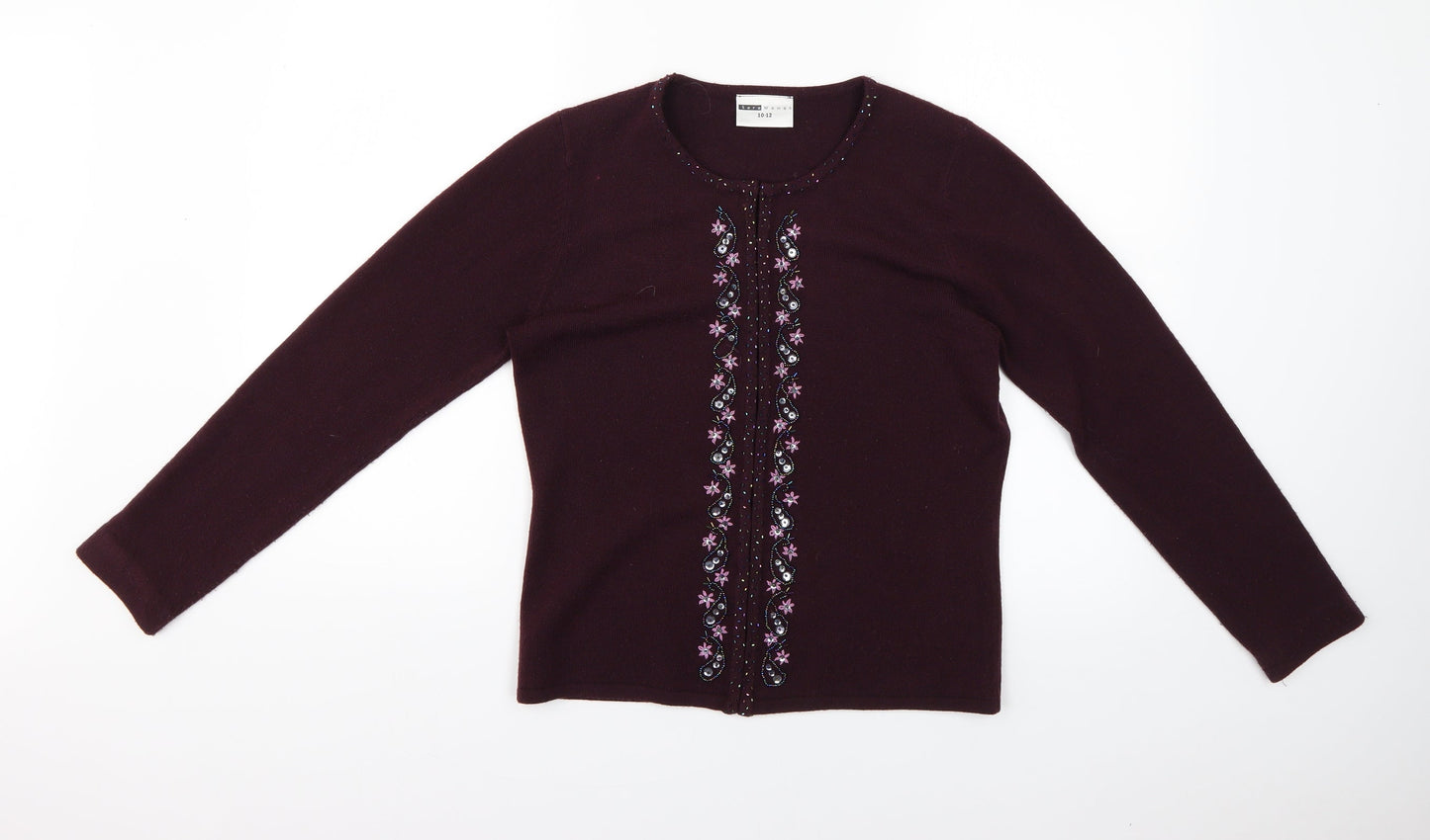 Sara Womens Purple Geometric  Cardigan Jumper Size 10