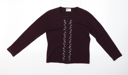 Sara Womens Purple Geometric  Cardigan Jumper Size 10