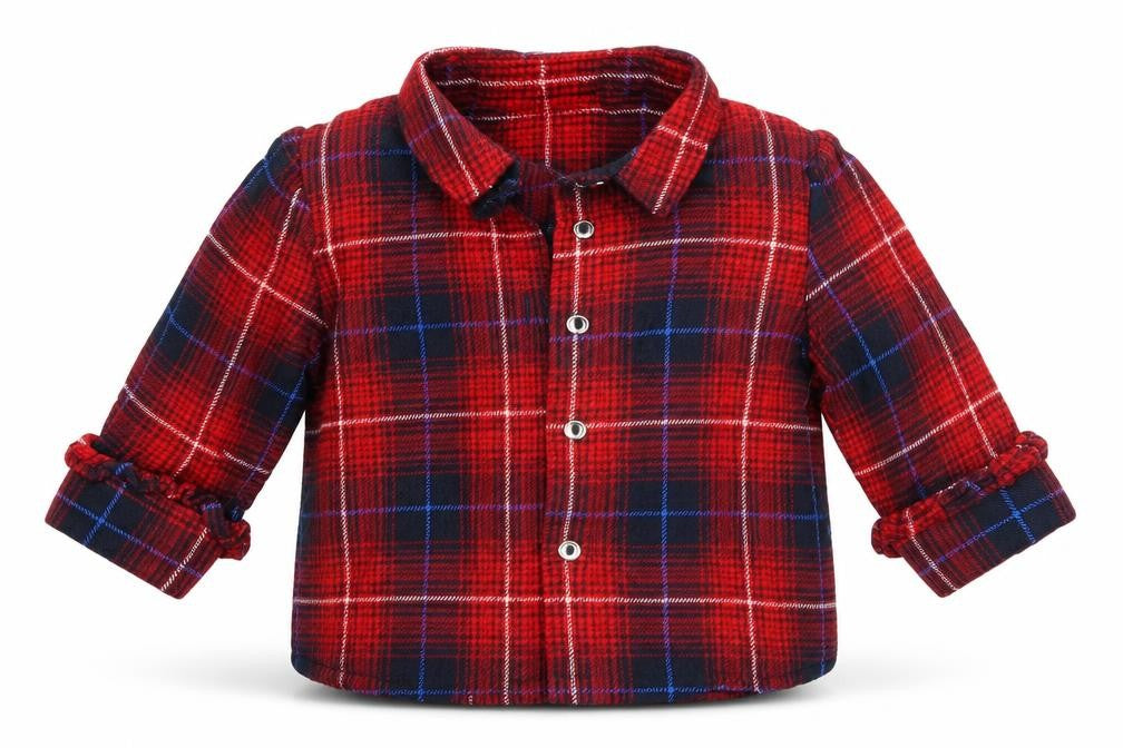 River Island Mini Girls Red Check  Basic Blouse Size 0-3 Months  - Frilled Cuffs