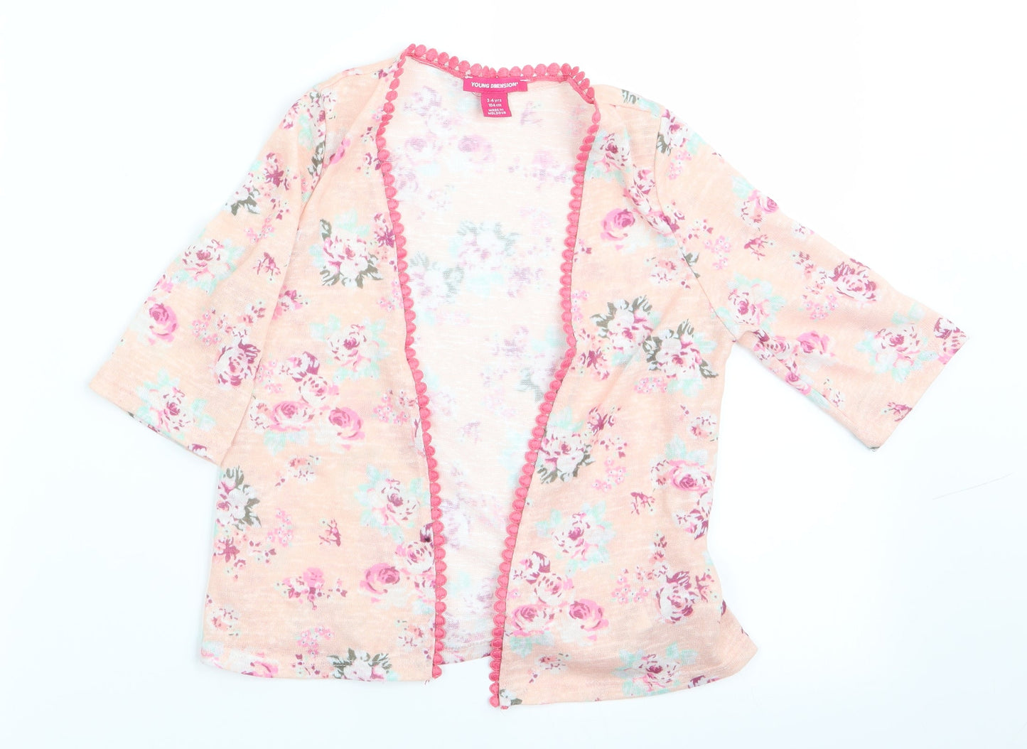 Young Dimension Girls Pink Floral  Cardigan Jumper Size 3-4 Years