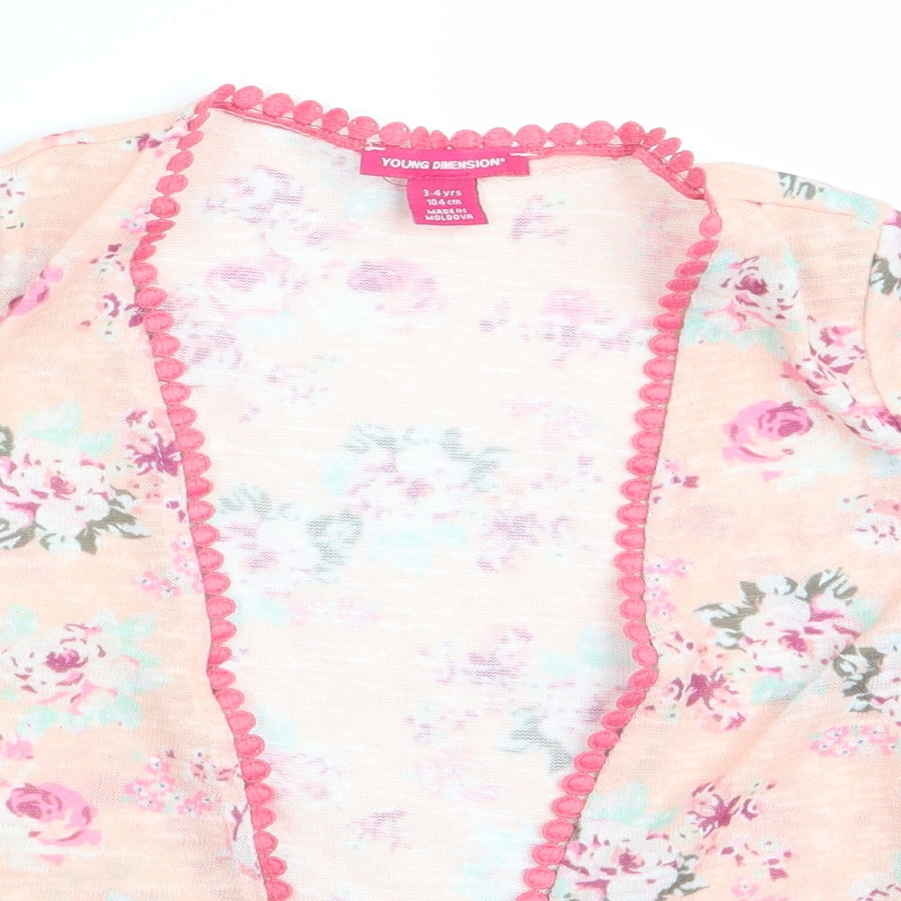 Young Dimension Girls Pink Floral  Cardigan Jumper Size 3-4 Years
