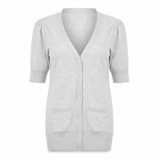Front view of Atmosphere women’s grey cardigan jumper, size UK 8