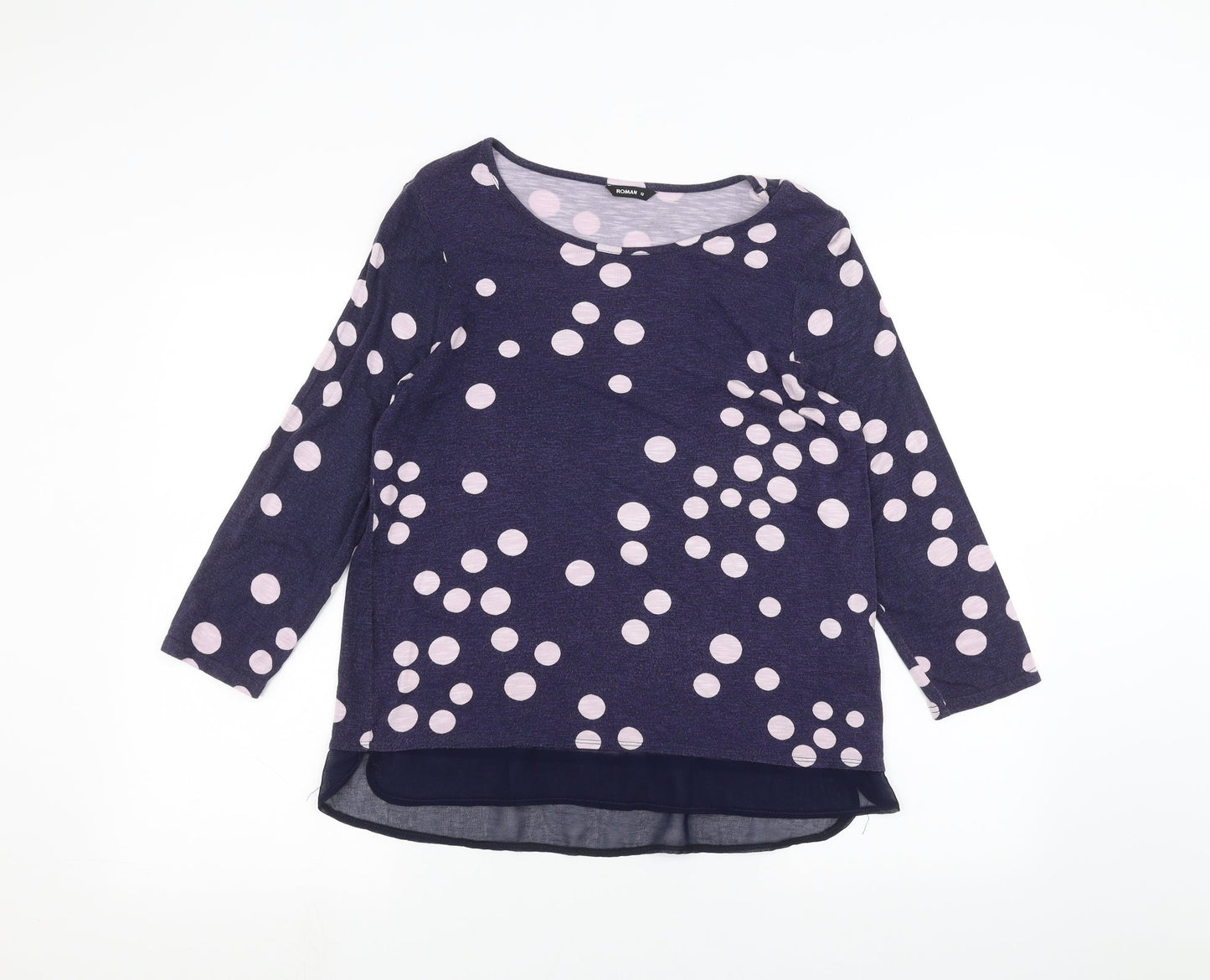 Roman Womens Blue Polka Dot  Basic T-Shirt Size 12