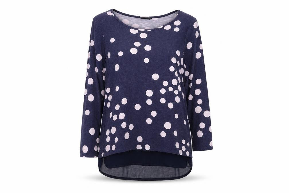 Roman Womens Blue Polka Dot  Basic T-Shirt Size 12