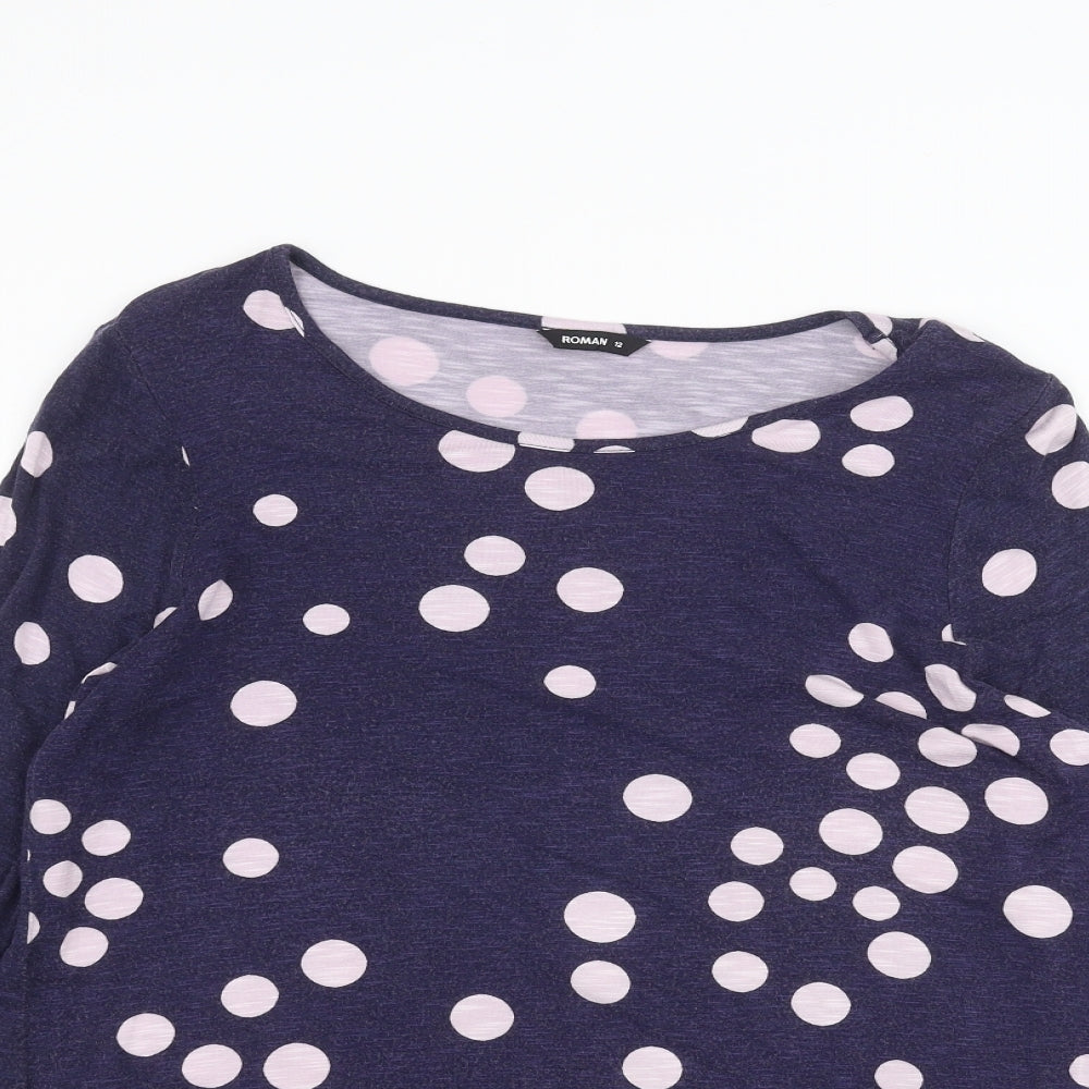 Roman Womens Blue Polka Dot  Basic T-Shirt Size 12