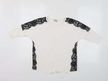 Additional front view of Papaya women’s white floral basic t-shirt, size UK 8