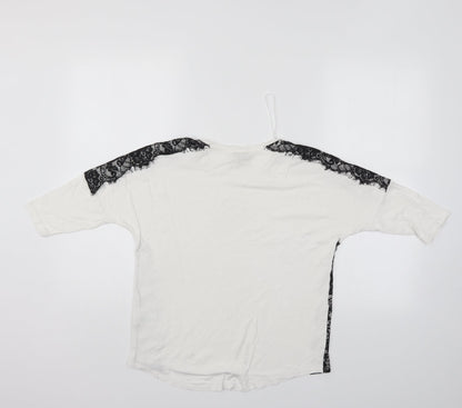 Back view of Papaya women’s white floral basic t-shirt, size UK 8