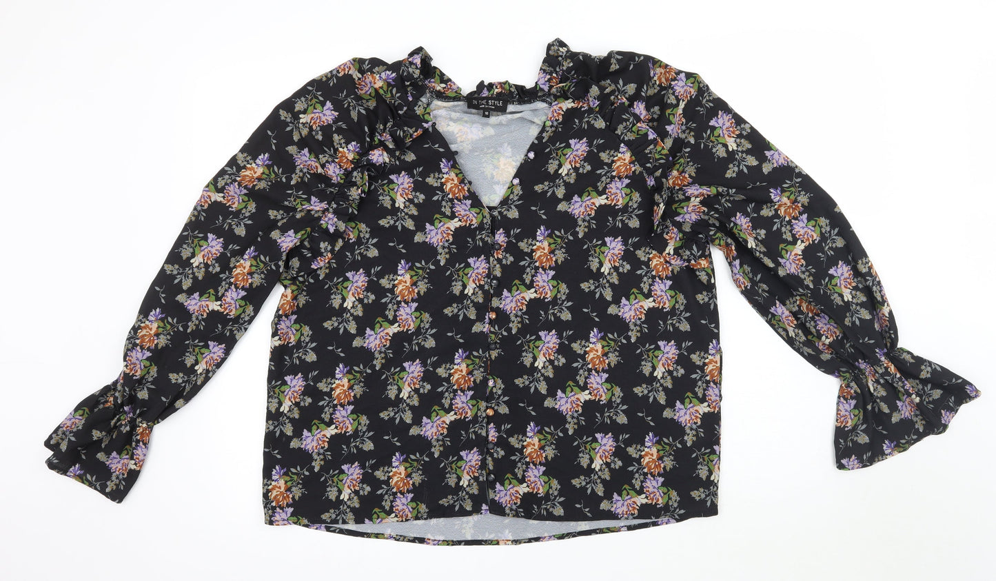 In the Style Womens Black Floral  Basic Blouse Size 10