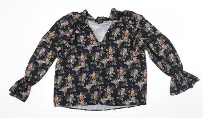 Additional front view of In the Style women’s black floral basic blouse, size UK 10