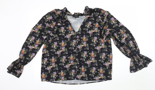 In the Style Womens Black Floral  Basic Blouse Size 10