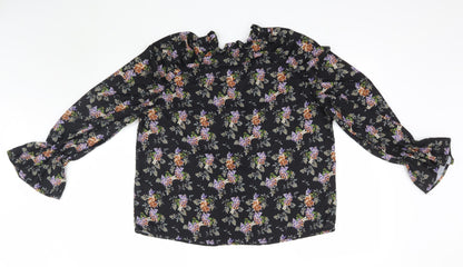 Back view of In the Style women’s black floral basic blouse, size UK 10