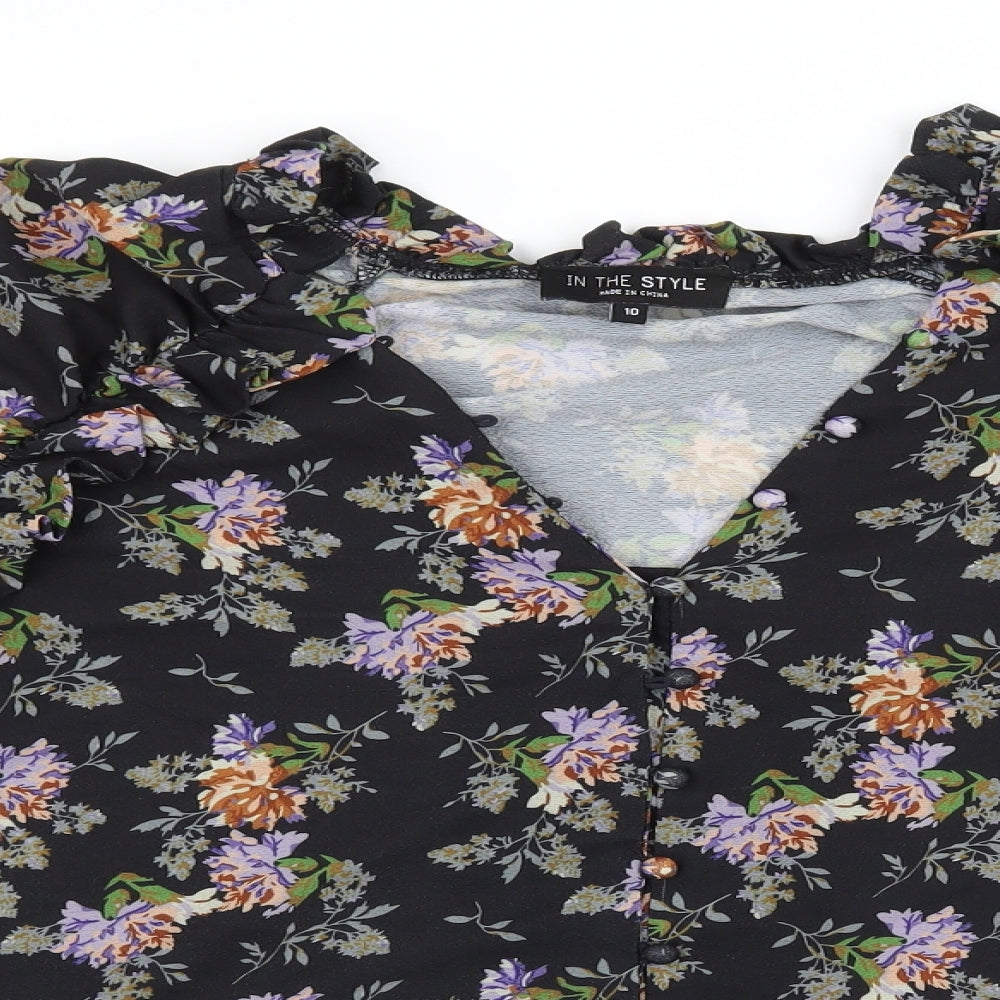 In the Style Womens Black Floral  Basic Blouse Size 10