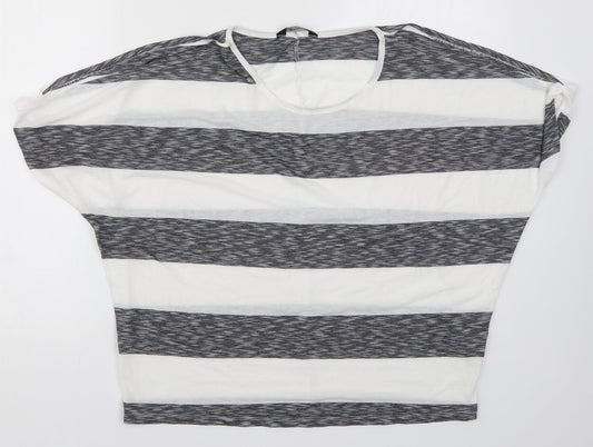 International Womens Grey Striped  Basic T-Shirt Size 10