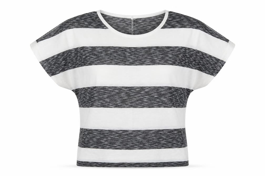 International Womens Grey Striped  Basic T-Shirt Size 10