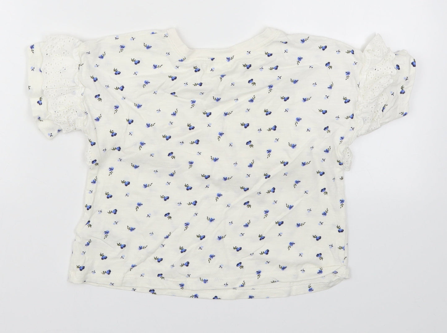 NEXT Girls White Floral  Basic T-Shirt Size 6 Years  - Blue Flowers