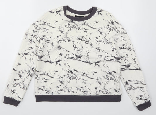 Topshop Womens White   Pullover Sweatshirt Size 6  - Grey Marble Print
