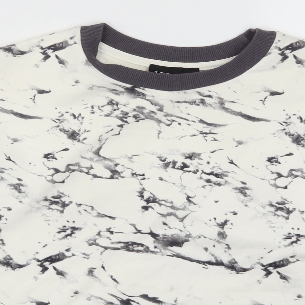 Topshop Womens White   Pullover Sweatshirt Size 6  - Grey Marble Print