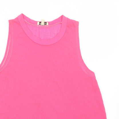 Close-up detail of Papaya women’s pink basic tank, size UK 8