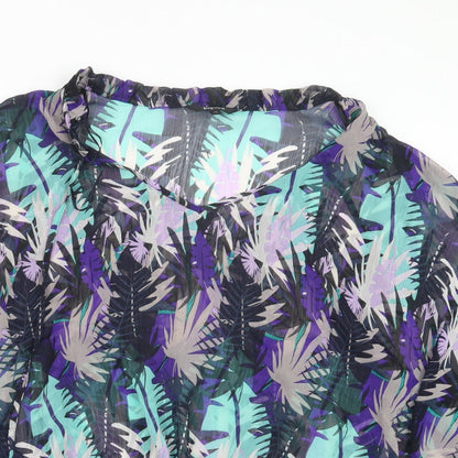 Close-up detail of Papaya women’s purple geometric basic blouse, size UK 10