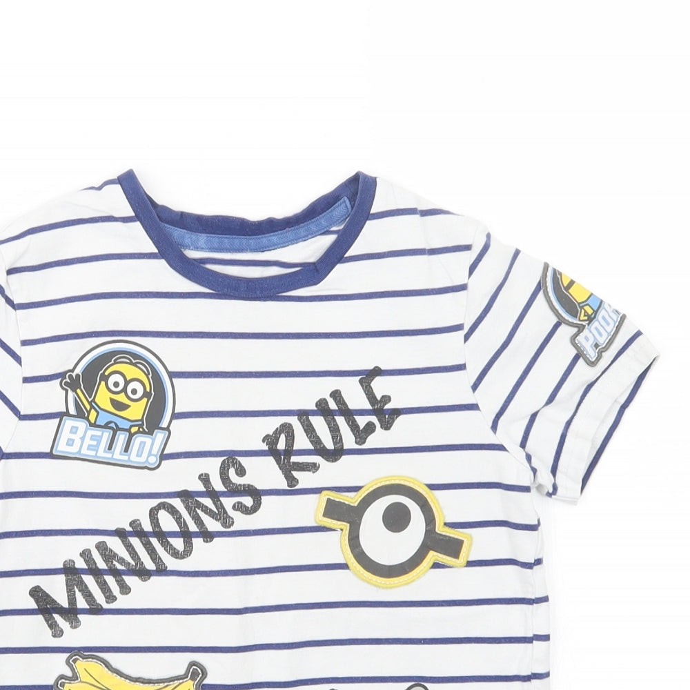 George Boys White Striped  Basic T-Shirt Size 7-8 Years  - Minions