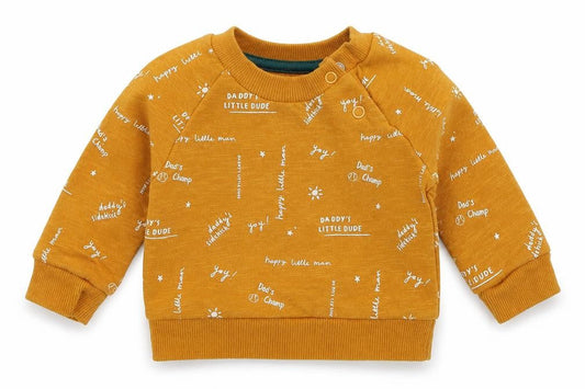 Front view of Primark boys’ orange geometric jersey jumper, size 0-3, months - daddy's champ