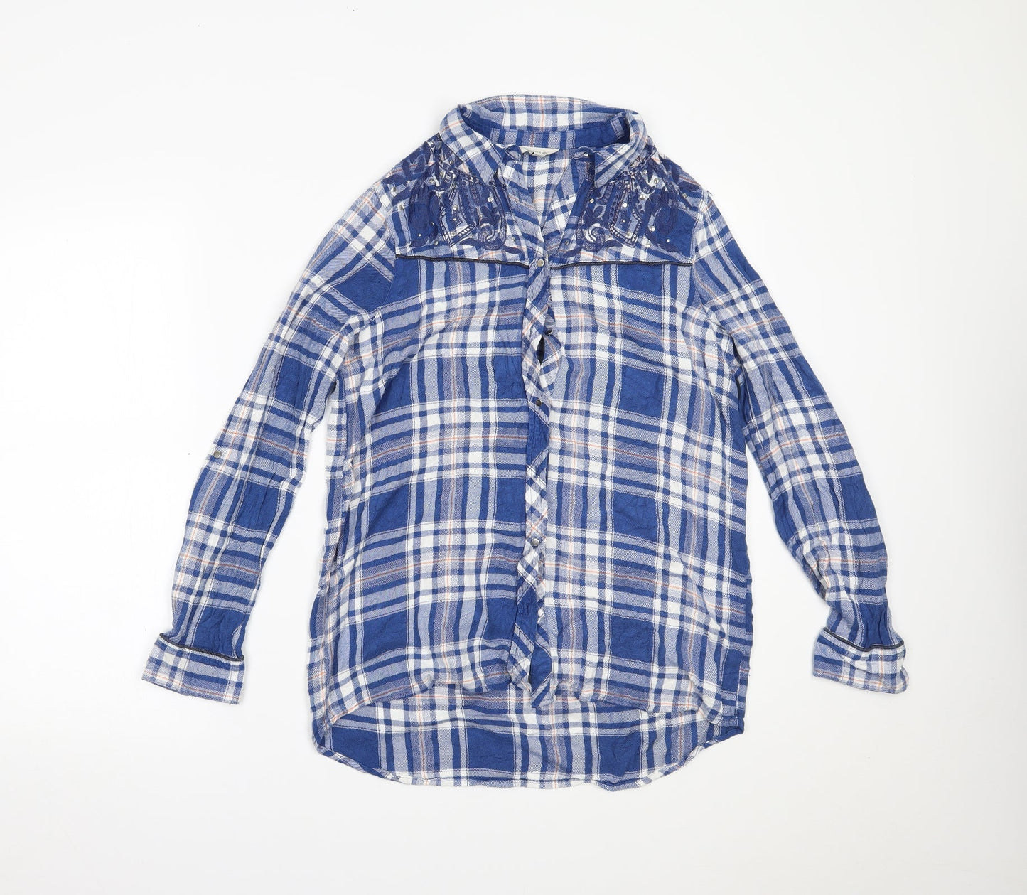 River Island Womens Blue Plaid  Basic Button-Up Size 10
