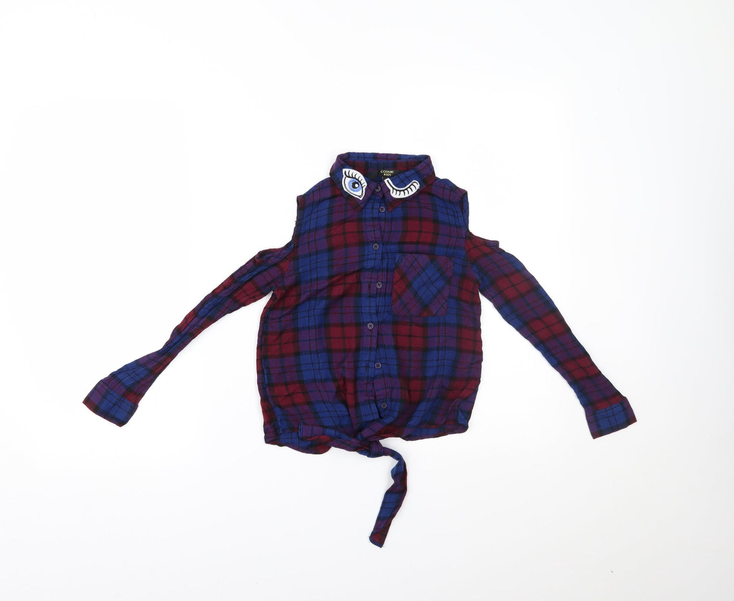 Cosmic Kids Girls Blue Plaid  Basic Blouse Size 8 Years
