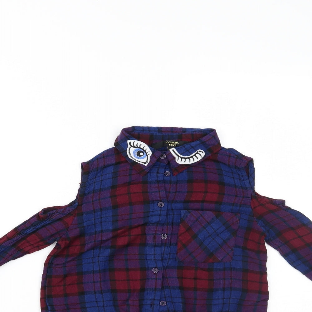 Cosmic Kids Girls Blue Plaid  Basic Blouse Size 8 Years