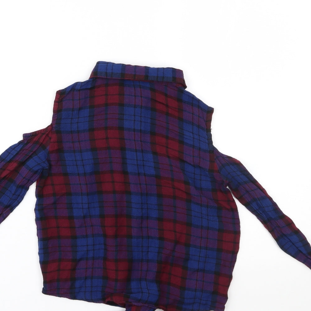 Cosmic Kids Girls Blue Plaid  Basic Blouse Size 8 Years