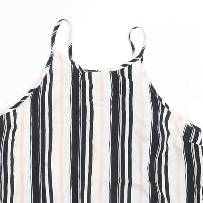 Close-up detail of Miss Selfridge women’s black striped basic tank, size UK 10