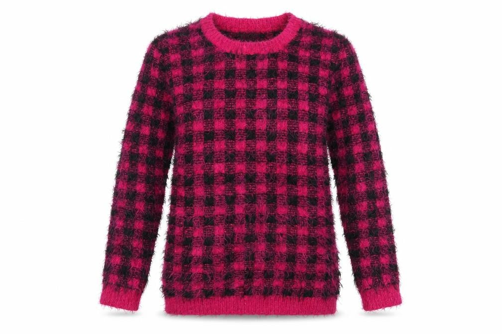 Miyoko Womens Pink Check  Pullover Jumper Size M