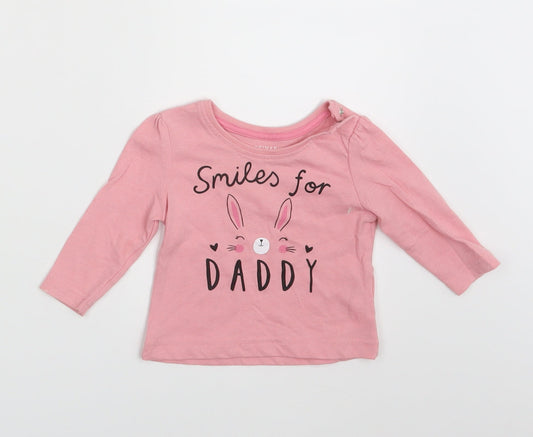 Primark Girls Pink   Basic T-Shirt Size 3-6 Months  - Smiles for daddy