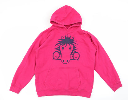 Additional front view of Awdis girls’ pink animal print jumper, size 12-13, years