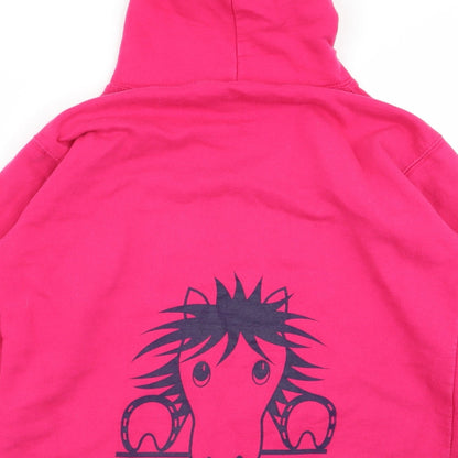 Brand and care label for Awdis girls’ pink animal print jumper, size 12-13, years