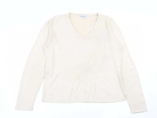 fay louise Womens Beige Floral  Pullover Jumper Size M