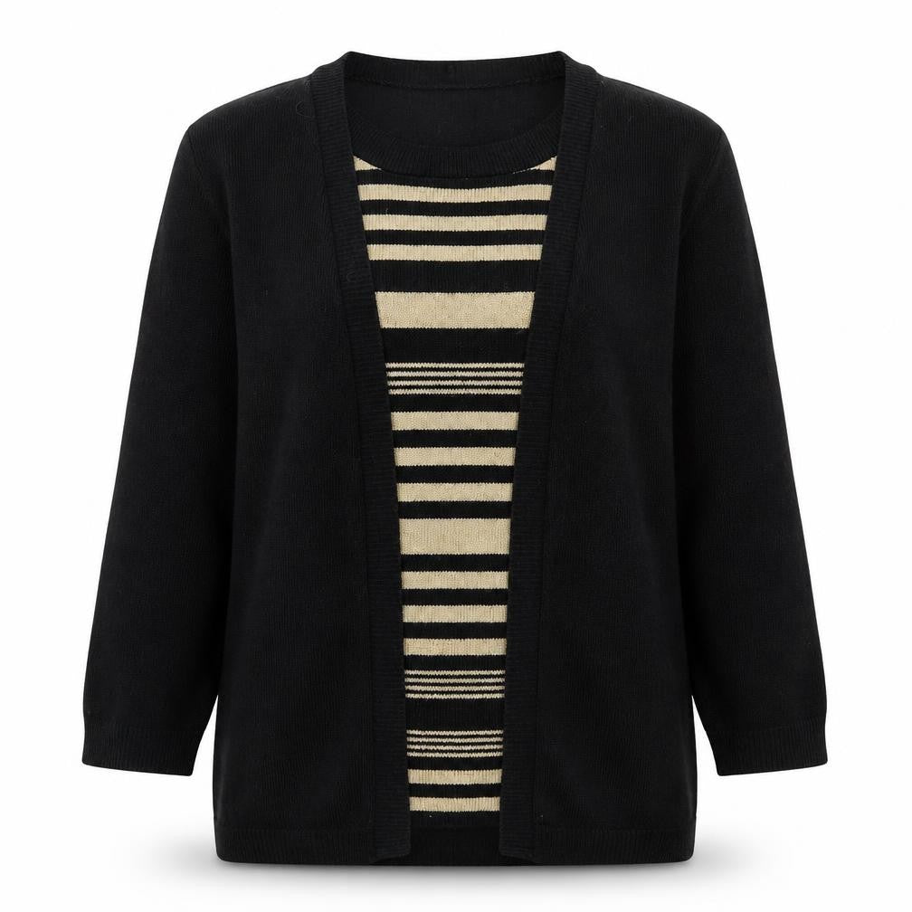 Fabrizio Womens Black Striped Knit Pullover Jumper Size S