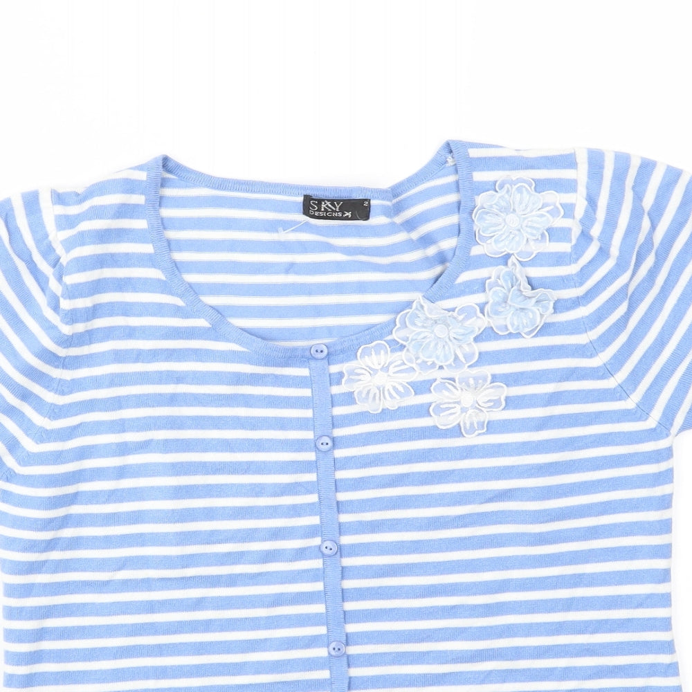 Sky Womens Blue Striped  Cardigan Jumper Size L