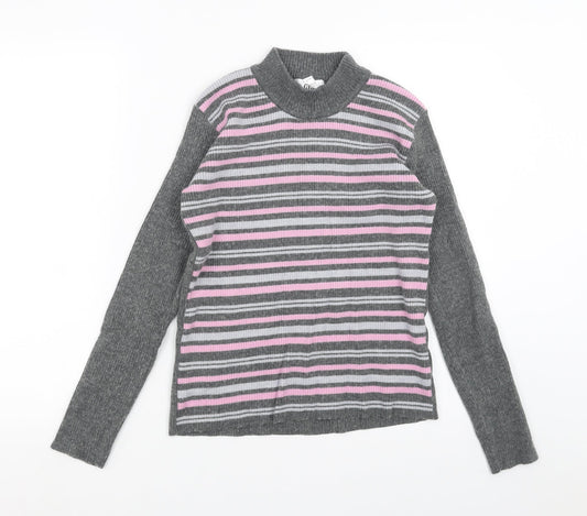 AFIBEL Womens Grey Striped Knit Pullover Jumper Size 10
