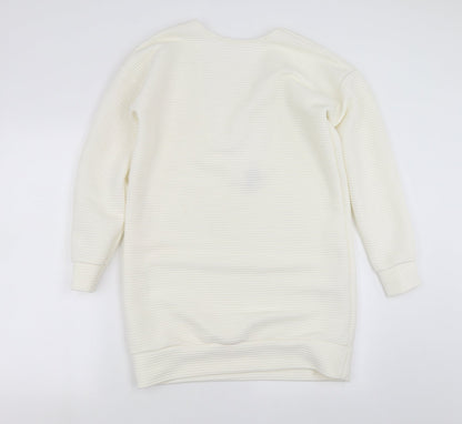 Additional front view of ASOS women’s white striped pullover sweatshirt, size UK 8, - scoop back