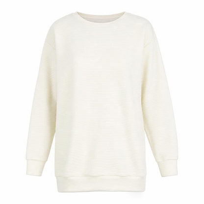 Front view of ASOS women’s white striped pullover sweatshirt, size UK 8, - scoop back